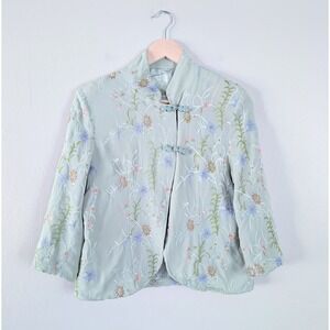 Sage Green Embroidered Floral Silk‎ Jacket Asian Chinese Classic Elegant Women S